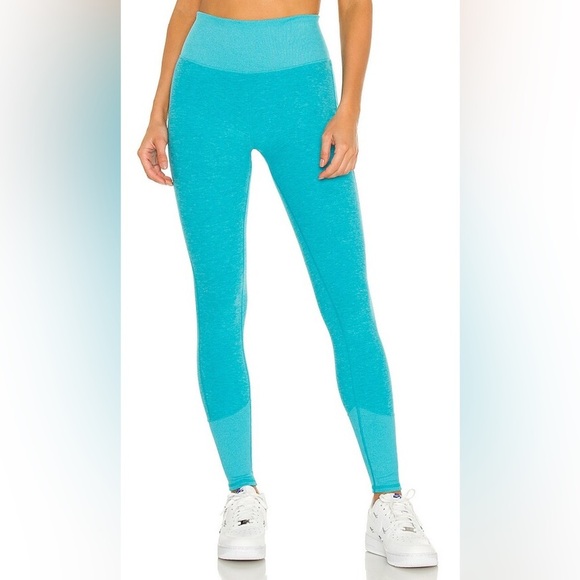 ALO Leggings Alosoft Lounge Bright Aqua Heather high waisted workout ribbed - Picture 1 of 10